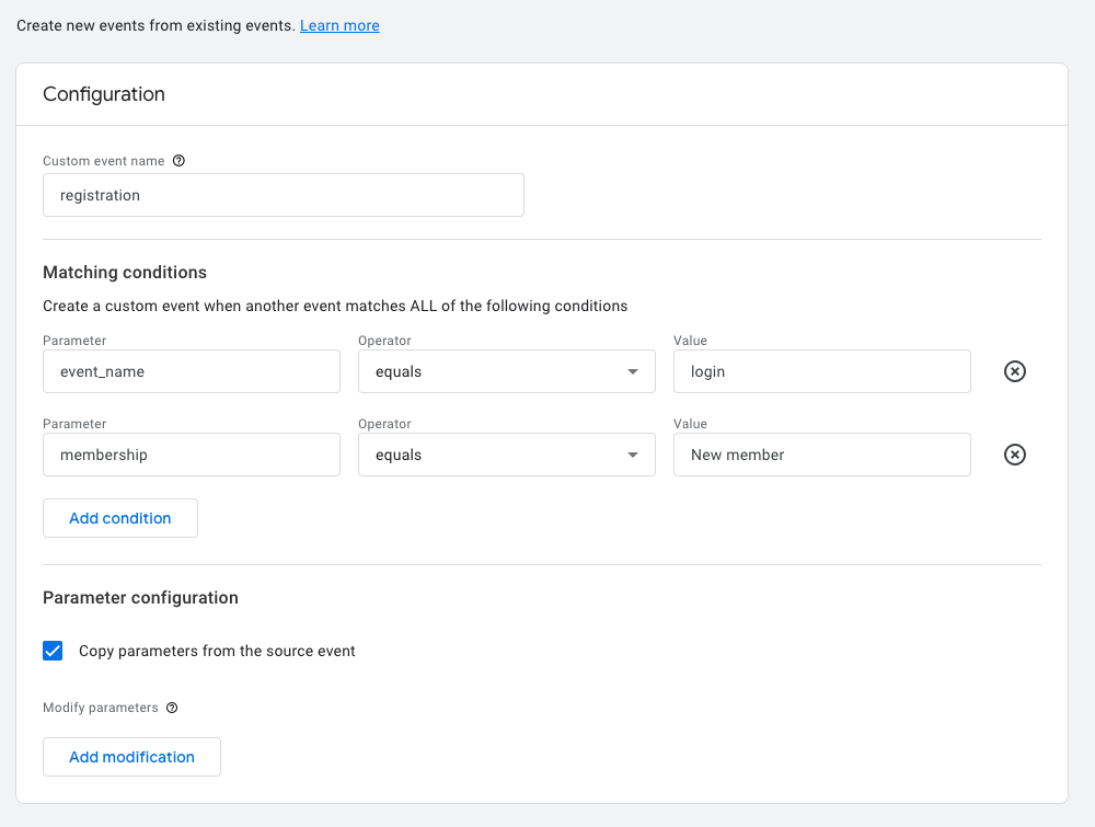 Create new events from existing events
