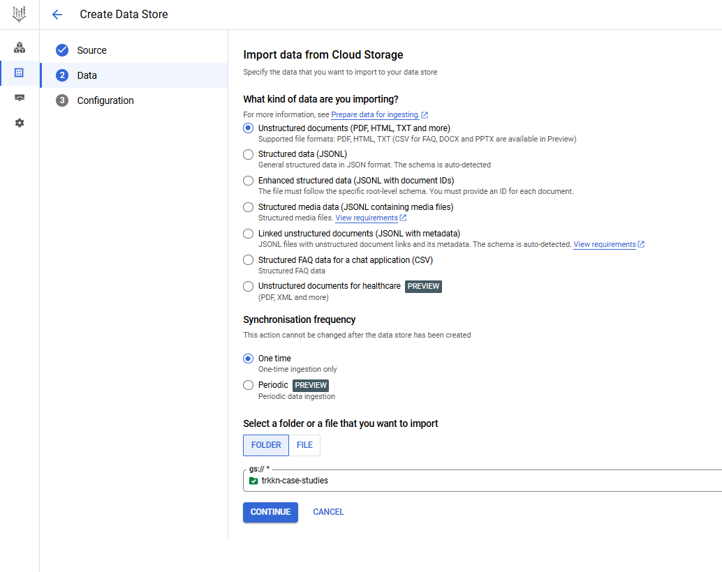 Creating a data store in the builder interface