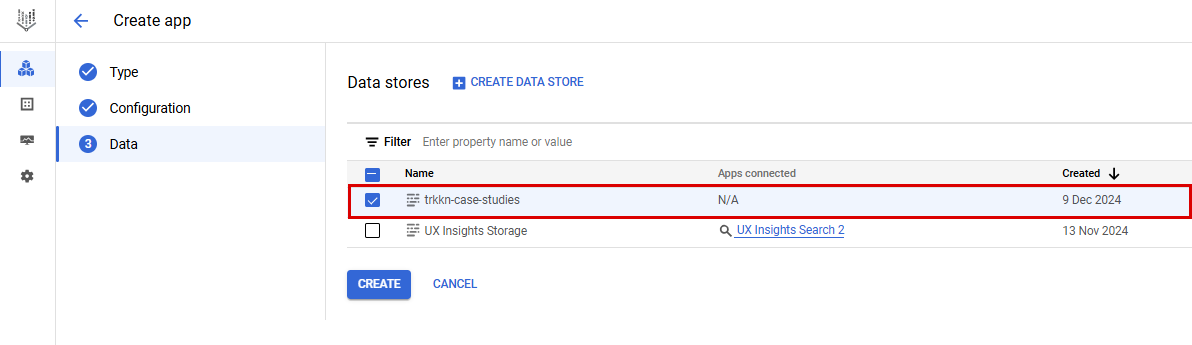 Select your data store