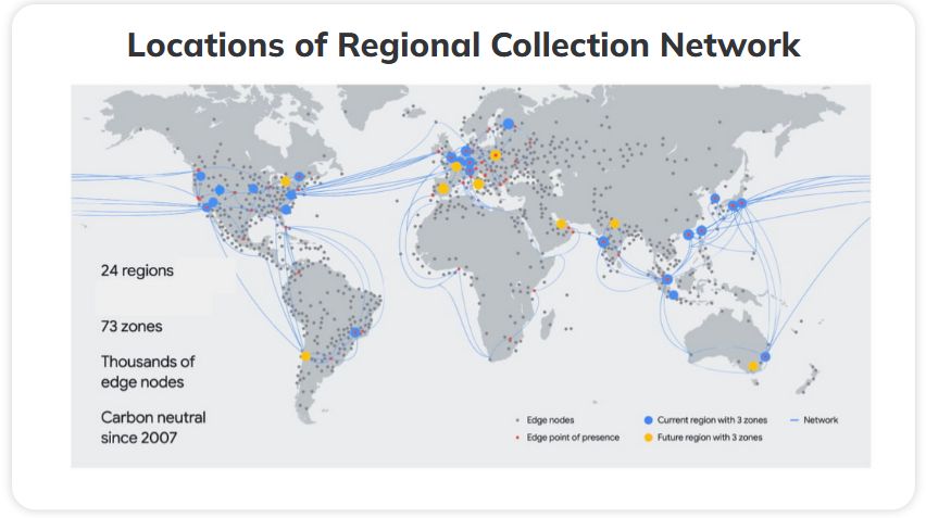 Map of Google’s Data Centers serving traffic to Google domains